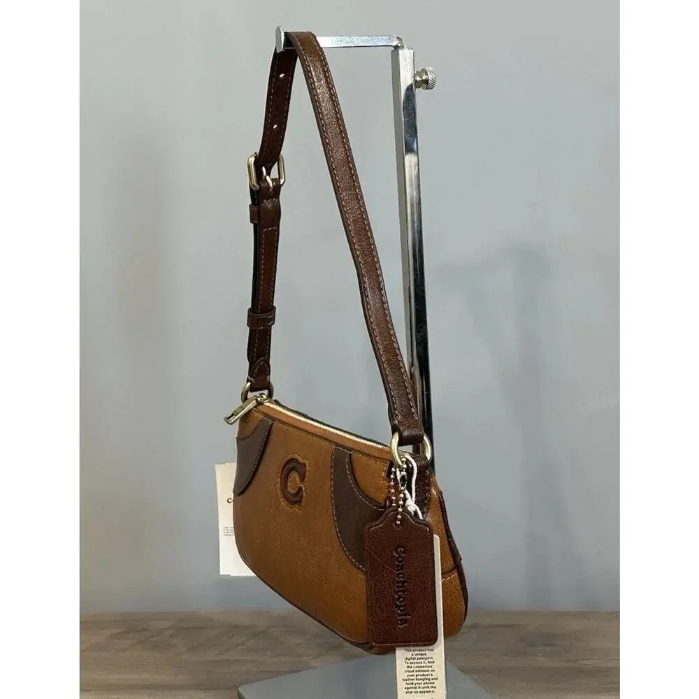 B6-004 NWT Coach Coachtopia Bowling Small Shoulder Bag Leather/Tan/Saddle CFB01